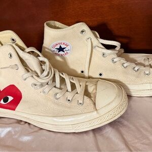 Converse Cream High Top Sneakers with Red Heart Accent